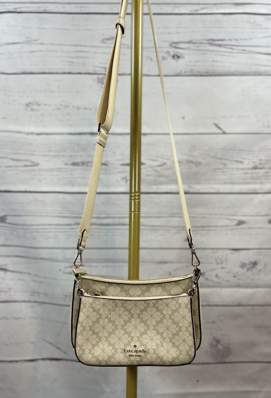 Kate Spade Flower Coated Canvas Crossbody Bag & Card Holder Set Beige Cream